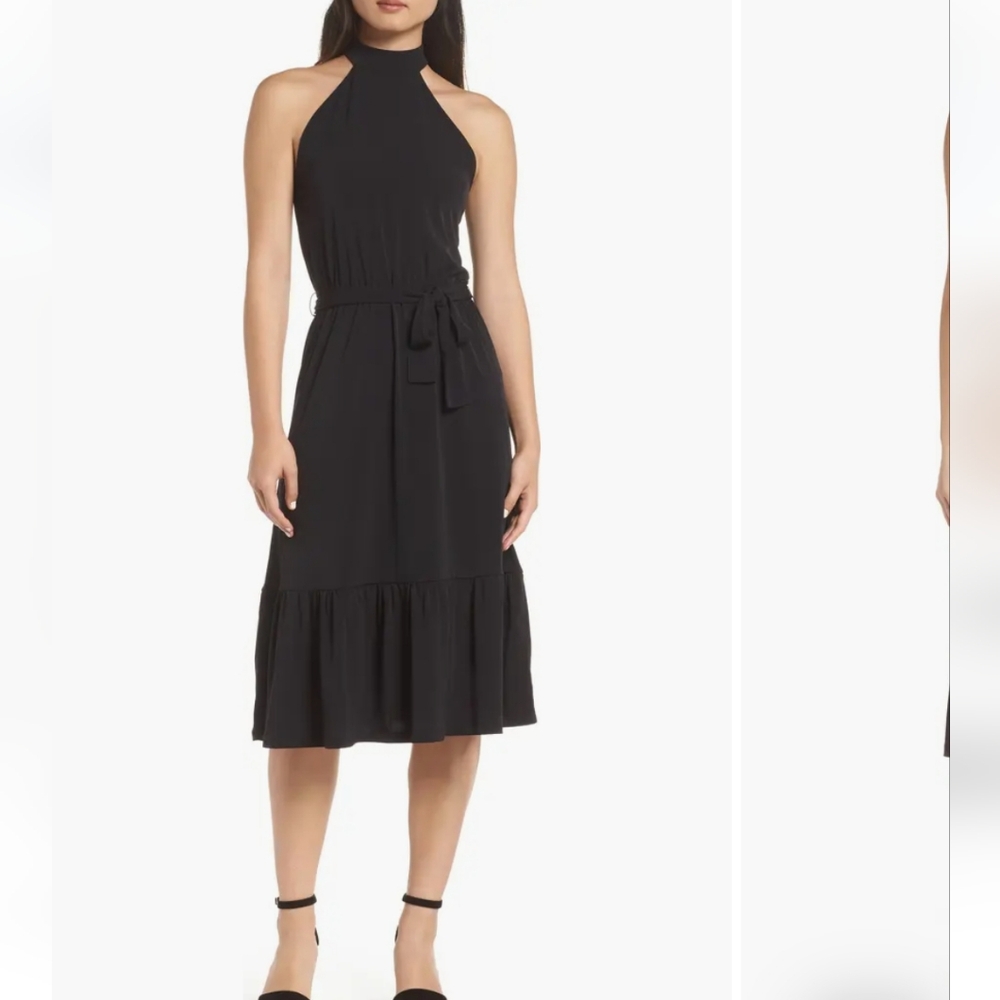 MICHAEL KORS Black Halter Midi Dress